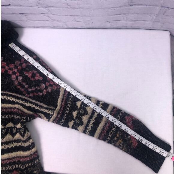 Lucky Brand Cowl Neck Drop Shoulder Geometric Front Pocket Wool Knit Sweater L - Picture 14 of 14